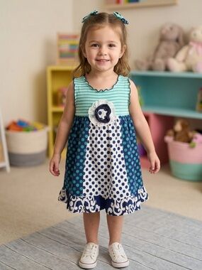 Baxter & Beatrice Girls' Blue & Teal Polka Dot Summer Dress size 5